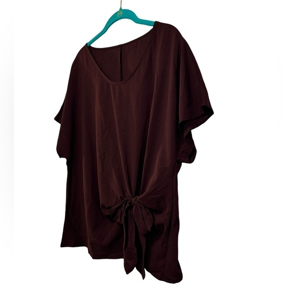 SHEIN Curve Maroon Brown Tie Front Short Sleeve Blouse Size 1XL NWOT ☀️ - Picture 3 of 14